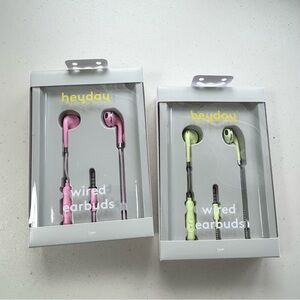 Heyday Wired Earbuds Lot of 2 Candy Pink & Pastel Lime 3.5mm In-Ear Microphone